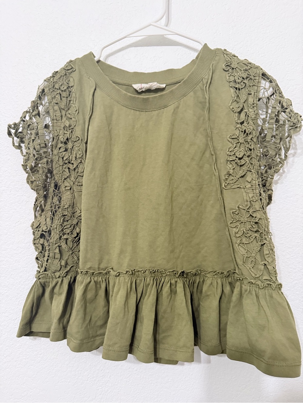 Anthropologie Olive Green baby doll lace top, size S